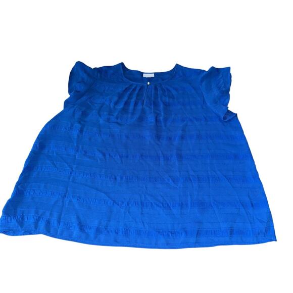 Liz Claiborne Women’s Plus 2X Blue Textured Short Sleeve Blouse Top Pullover - Picture 5 of 8